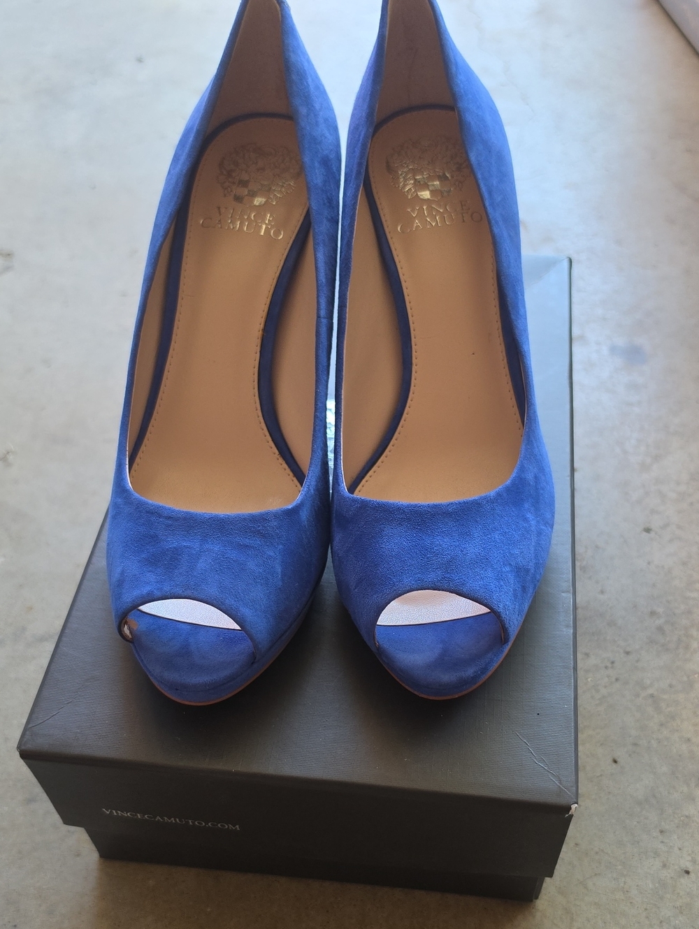 Vince Camuto Cobalt Suede Peep-Toe Pumps